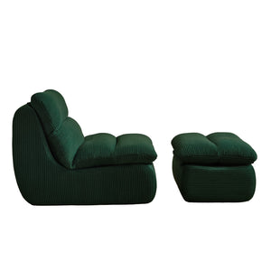 English Elm Modern Compressed Lounge Chair with Ottoman Corduroy Recliner Small Space Sofa High-Density Foam Comfort Green W1036P251819