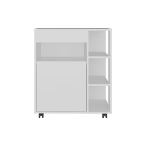 English Elm Kaito White Kitchen Cart with Open Shelving Cabinet Storage and Caster Mobility B200P474235