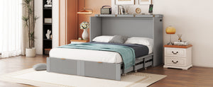 English Elm Full Size Murphy Wall Bed with Storage Drawers Usb Ports and Pulley Folding Cabinet LP000770AAE