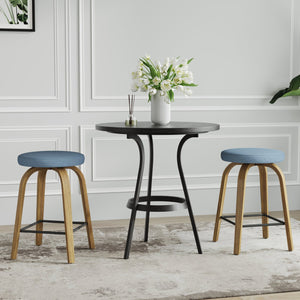 English Elm Swivel Backless Counter Stools Set of 2 with Fabric Seat Bentwood Legs Mid-century Modern Blue W3107P446977