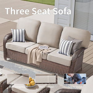 English Elm 75.2" Outdoor Pe Wicker Sofa Deep Seat T-back Cushions Porch Backyard Lounge T3773P418415
