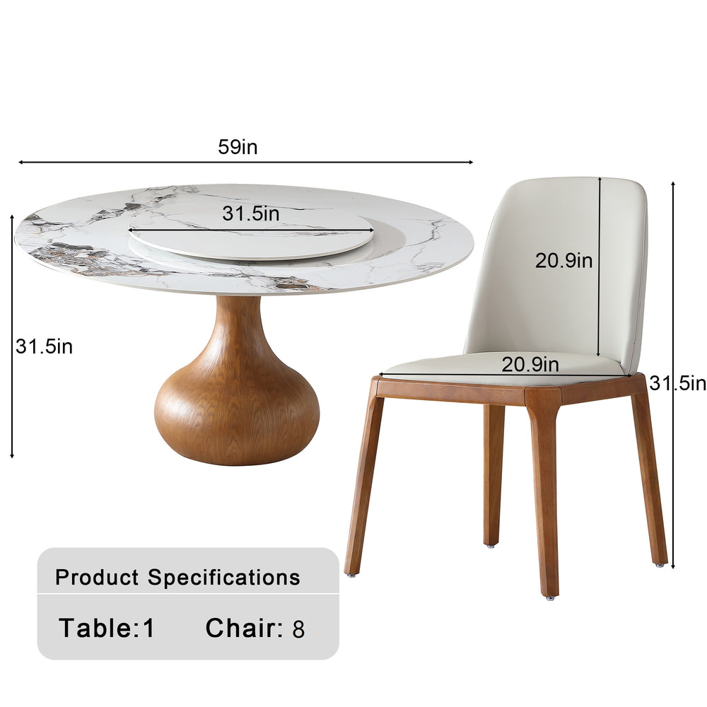 English Elm Modern Sintered Stone Round Dining Table Seats Eight with Built-in Lazy Susan W2699S00107