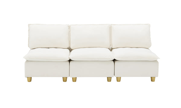 English Elm 88-inch minimalist modern three-seater velvet sofa with movable seats, solid wood frame, 500lb capacity Beige W1658S00122