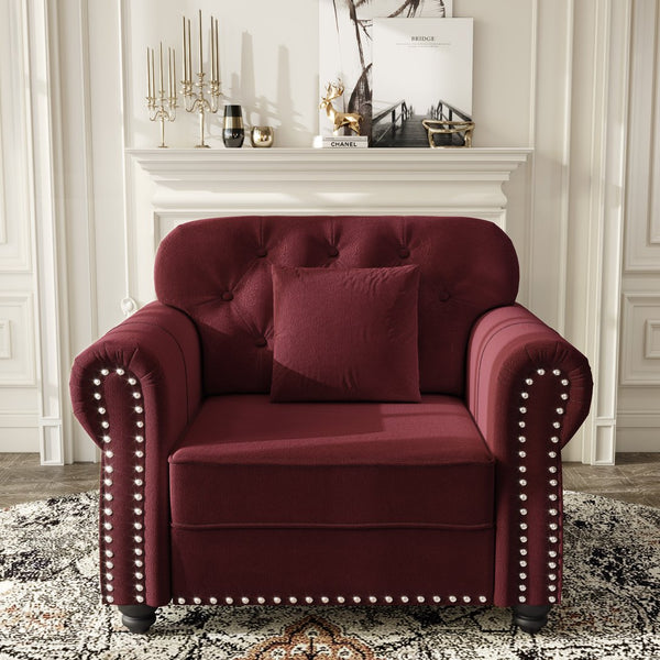 English Elm 41.3"upholstered Velvet Chesterfield Sofa Button Tufted with Nailhead Trim Reading Nook Burgundy W1885S00375
