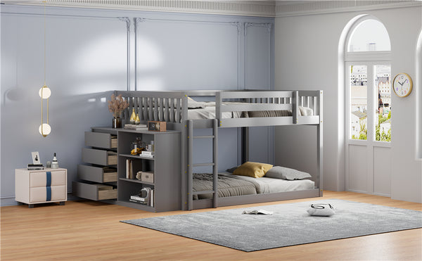 English Elm Full Over Bunk Bed with Four Drawers Three Shelves Pine and Mdf Kids Frame Gray LT000267AAE-1