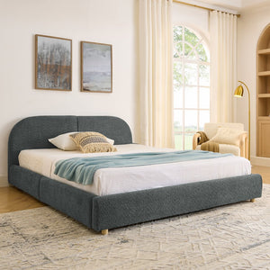 English Elm Queen Platform Bed Curved Headboard Circle Yarn Fabric with Four Wheeled Storage Drawers Dark Gray W487S00479