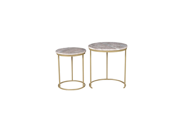 English Elm Marble Nesting Coffee Table Set Of 2 - Elegant Brown Marble Tops With Modern Metal Frame Design B346P320744