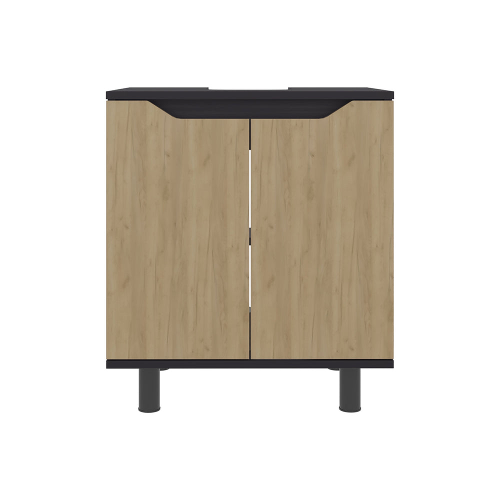 English Elm Marlo Under Sink Cabinet Black 22" Wide with Cut-Out, Two Doors, Bottom Shelf, Modern Compact Storage B070P368092