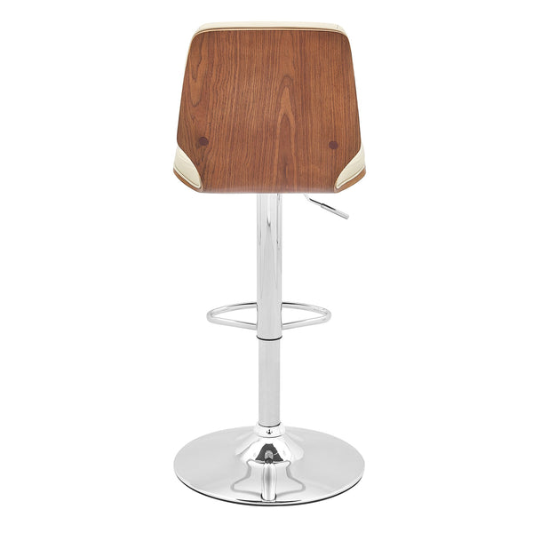 English Elm Glinne Adjustable Swivel Bar Stool - Cream Faux Leather, Walnut Back, Chrome Base, Ergonomic Comfort B2736P268536