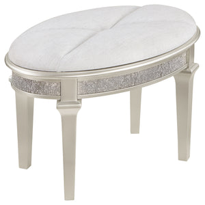 English Elm Colwood Ivory Chenille Oval Vanity Stool with Crystal Trim and Silver Oak Tapered Legs B062P441148