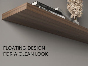 English Elm Ecco 47" Floating Shelves Set of 2 – Light Brown Matte Particle Board, Hidden Brackets, Sturdy Modern Display B200P368124