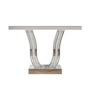 English Elm 43 Inch Mirrored Console Glam Sofa Table with Crystal Stone Inlaid Curved Legs W1445P370475