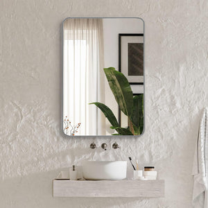 English Elm 22x30 Rectangular Wall Mirror with Brushed Metal Frame, 4mm HD Shatterproof Glass, Easy Install Elegance Silver W2203P302282