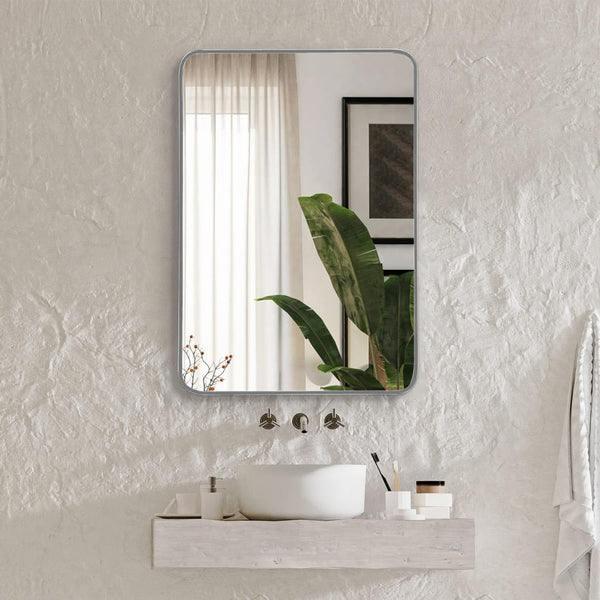 English Elm 22x30 Rectangular Wall Mirror with Brushed Metal Frame, 4mm HD Shatterproof Glass, Easy Install Elegance Silver W2203P302282