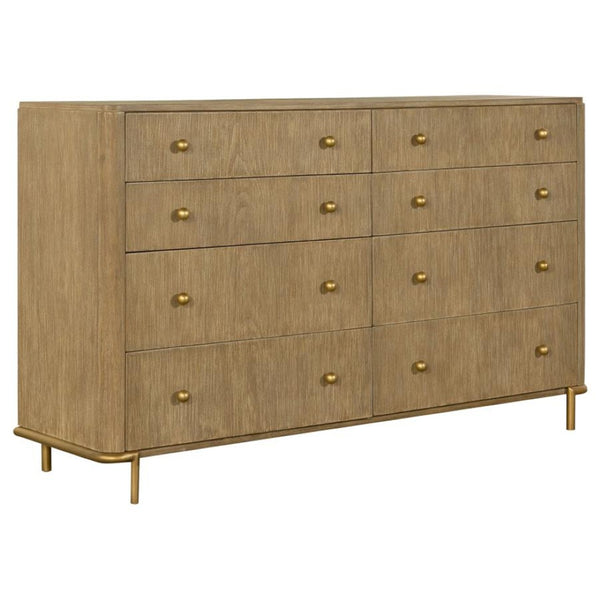 English Elm Stevie Mid-Century Modern 3-Piece Bedroom Set In Sand Wash/Grey With Jewelry Shelf & Brass Accents B062S01171-GIGA