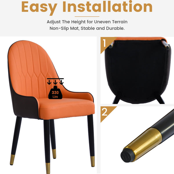 English Elm Modern PU sponge-filled dining chair with faux leather, foam comfort, metal legs and 280lb capacity Orange+Dark Brown W1535119450