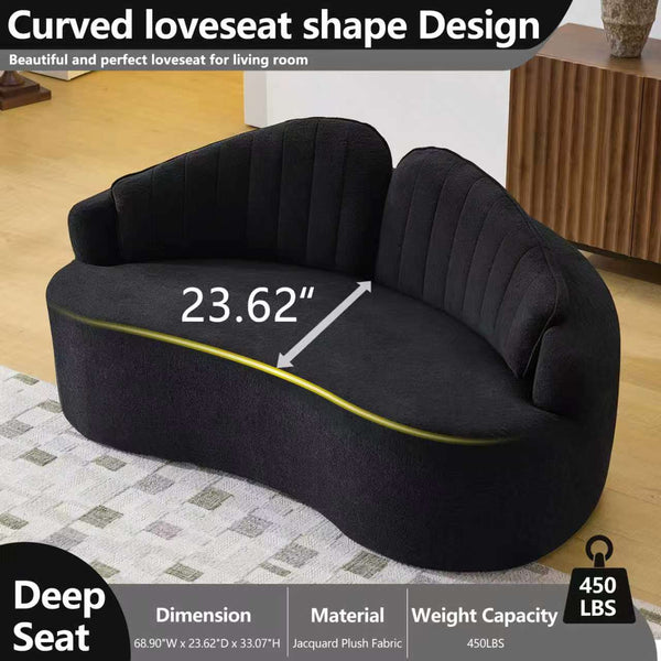 English Elm Curved Two Seat Chenille Sofa Sculptural Wave Design for Studio and Small Living Rooms Black W3612P422593