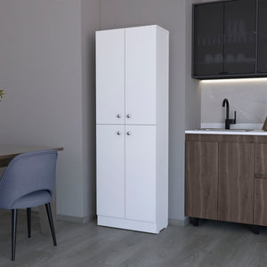 English Elm Cameron Pantry Cabinet for Modern Kitchens with 4 Doors, 5 Hidden Shelves, Elegant Space-Saving Design White 42.92 L x 28.75 W x 5.12 H B128P189934