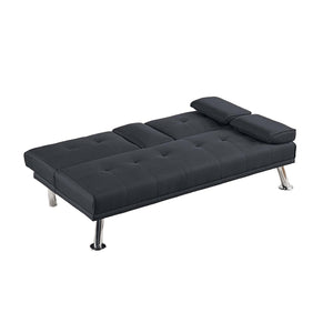 English Elm Living Convertible Faux Leather Sofa with Tufted Upholstery, Fold-Down Table and Cup Holders, Metal Legs Black 39 L x 8 W x 67 H B011P381499
