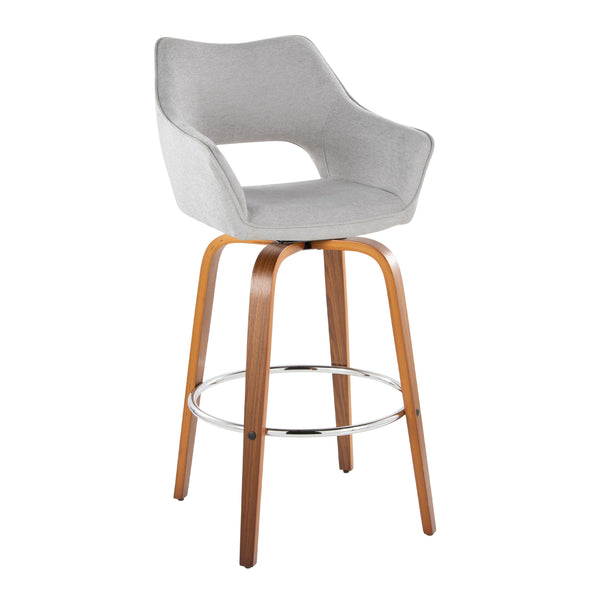 English Elm Fixed-height Swivel Barstools Mid-century Walnut Bentwood Frame Grey Upholstered Set B202S01928