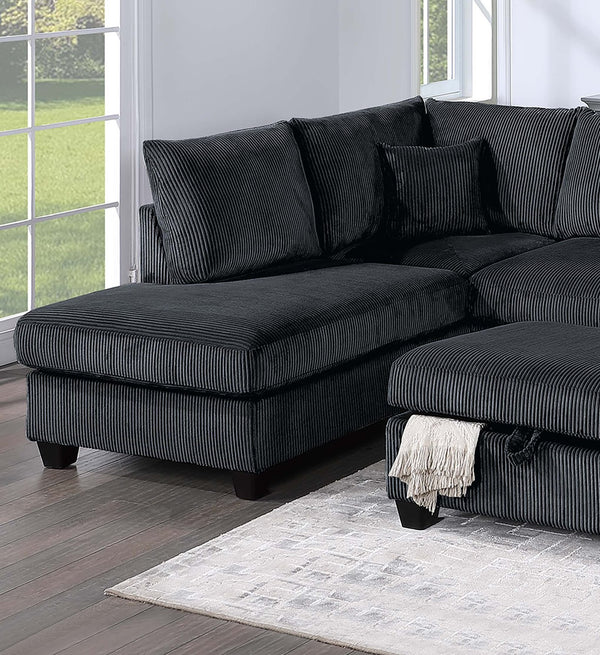 English Elm Modern Corduroy 3 Piece Sectional with Usb Charging Port and Storage Ottoman B011S02185