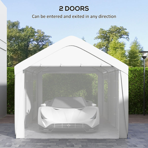 English Elm Outsunny 10x20 Portable Carport Galvanized Steel Frame Upf30 Cover Roll-up Doors W2225P217043