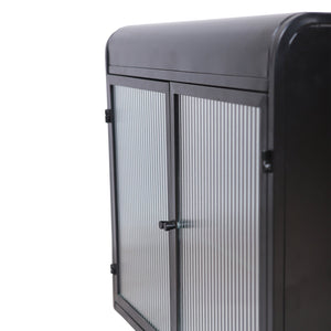 English Elm 2-Door Wall-Mounted Metal Storage Cabinet Antique Black with Fluted Tempered Glass Shelves & Knobs W3122P272920