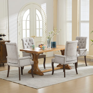 English Elm Upholstered Chenille Accent Dining Chair with Tufted Diamond Back, Curved Solid Wood Legs, Comfortable Support Beige W1143P346927