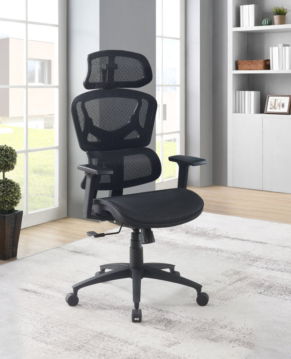 OSP Home Furnishings Mesh Back Ergonomic Manager Chair with Lumbar Support Headrest and Adjustable Armrests EMM98958HR-3