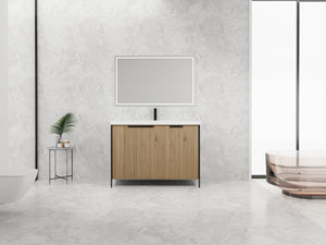 English Elm 48" Freestanding Bathroom Vanity with Thick Resin Sink, Soft-Close Doors, Adjustable Shelves, Durable Finish Light Coffee W999S00297