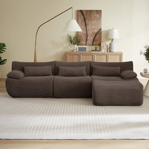 English Elm L Shaped Modular Sectional Corduroy Cloud Couch Oversized Family Living Room Sofa Brown W2339S00153