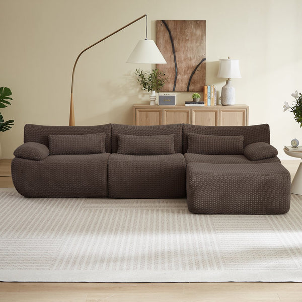 English Elm L Shaped Modular Sectional Corduroy Cloud Couch Oversized Family Living Room Sofa Brown W2339S00153