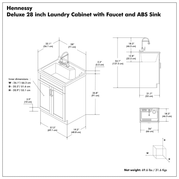 English Elm Murphy Beadboard Laundry Sink Cabinet with Deep Abs Basin and Chrome Faucet Included B136P427214