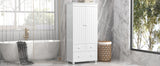 English Elm Tall Storage Cabinet With Three Drawers For Bathroom/Office, White