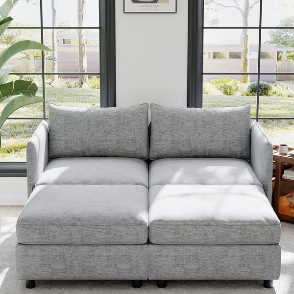 English Elm Love Seat Modular Sectional Sofa with Hidden Storage Mid Century Modern Small Space Grey W680S00131