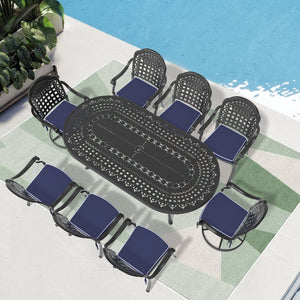 English Elm 9-piece Cast Aluminum Outdoor Dining Set with Oval Table and Swivel Chair Seating W1710S00663