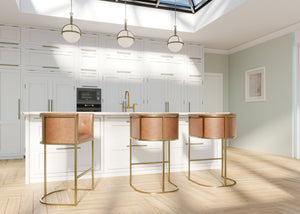 English Elm 26" Counter Stool Tufted Faux Leather Seat with Brass Metal Base for Kitchen Islands Brown Pu B2751P436481