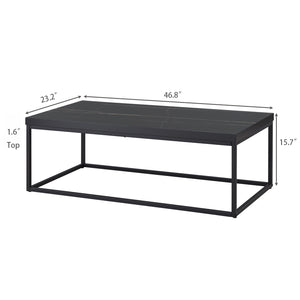 English Elm 47" Faux Stone Slab Coffee Table with Powder-coated Steel Frame for Modern Loft Living Black Marble-Look Sintered Stone W3151P400579
