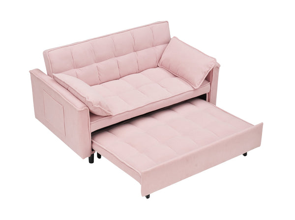 English Elm Folding sofa bed with adjustable backrest and recliner function, sturdy solid wood frame, beige-black Pink W1658P176555