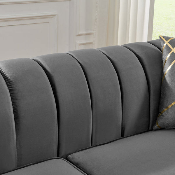 English Elm 81" Tufted Velvet Chesterfield Sofa with Gold Steel Legs for Elegant Living Rooms Gray W1191S00073