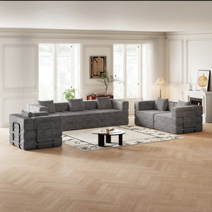 English Elm 6 Seater Corduroy Floor Sofa Bed with Storage Pockets for Living Room or Bedroom W3505S00021