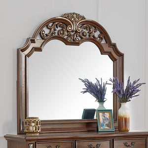 English Elm Lyon Grand Beveled Mirror 48"H x 54"W with Hand-Applied Wood Finish and Gold Crown Accents Cherry 51 L x 4 W x 57 H B078P301576
