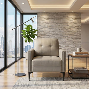 English Elm 1pc Faux Leather Accent Armchair Padded Seat Tailored Stitching Contemporary Living Room Beige B011P479603
