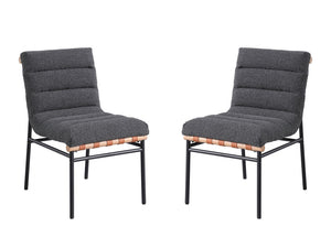English Elm Liana Boucle Upholstered Dining Chairs Set of 2 with Cognac Leather Accents Iron Legs Dark Gray B2749P413190