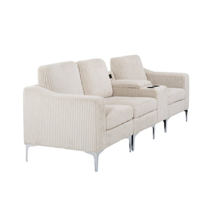 English Elm Convertible Sectional Sofa - Modern Corduroy 3-Seater With Cupholders & Usb For Ultimate Comfort W3098S00030