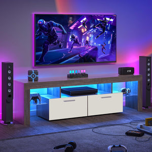 English Elm Dfw Modern Farmhouse Tv Console with Led Lighting Two Tone Wood Storage Drawers W2301P425834