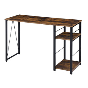 English Elm Weathered Oak And Black Writing Desk With 2 Open Shelves - Stylish Industrial Home Office Solution B062P184541-GIGA