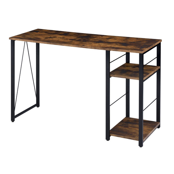 English Elm Weathered Oak And Black Writing Desk With 2 Open Shelves - Stylish Industrial Home Office Solution B062P184541-GIGA