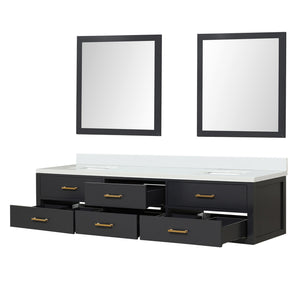 English Elm Black Double Bath Vanity With White Quartz Top & 36 In. Mirrors - Elegant, Modern Design & Storage B2731S01593