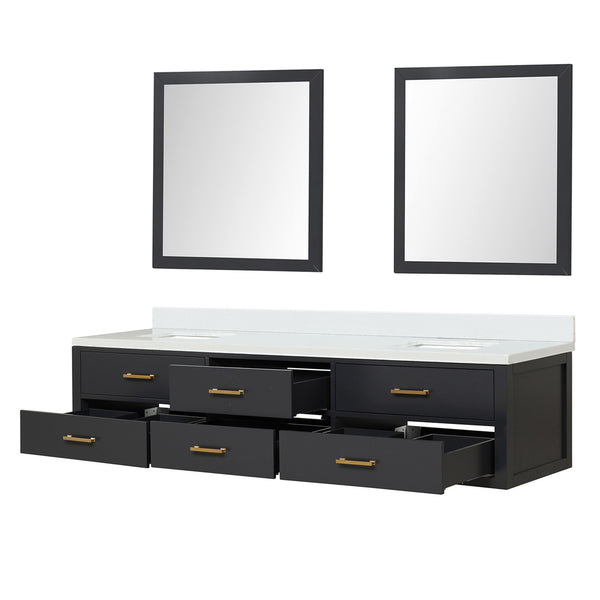 English Elm Black Double Bath Vanity With White Quartz Top & 36 In. Mirrors - Elegant, Modern Design & Storage B2731S01593
